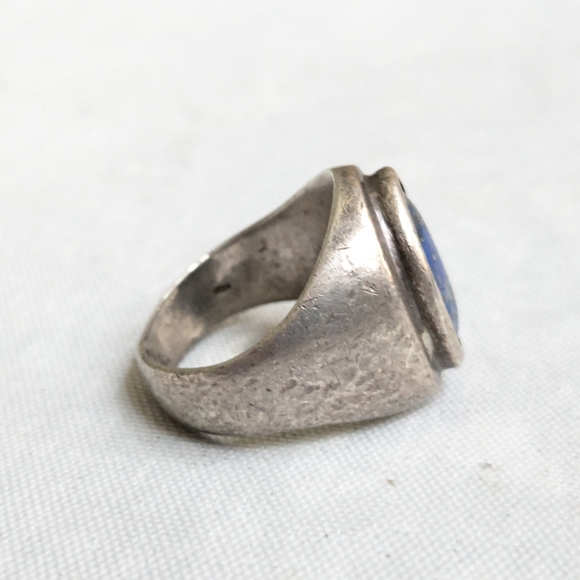 Vintage Sterling Silver Ring Lapis Lazuli Oval Cabochon Size 8.25 Blue - Picture 7 of 13